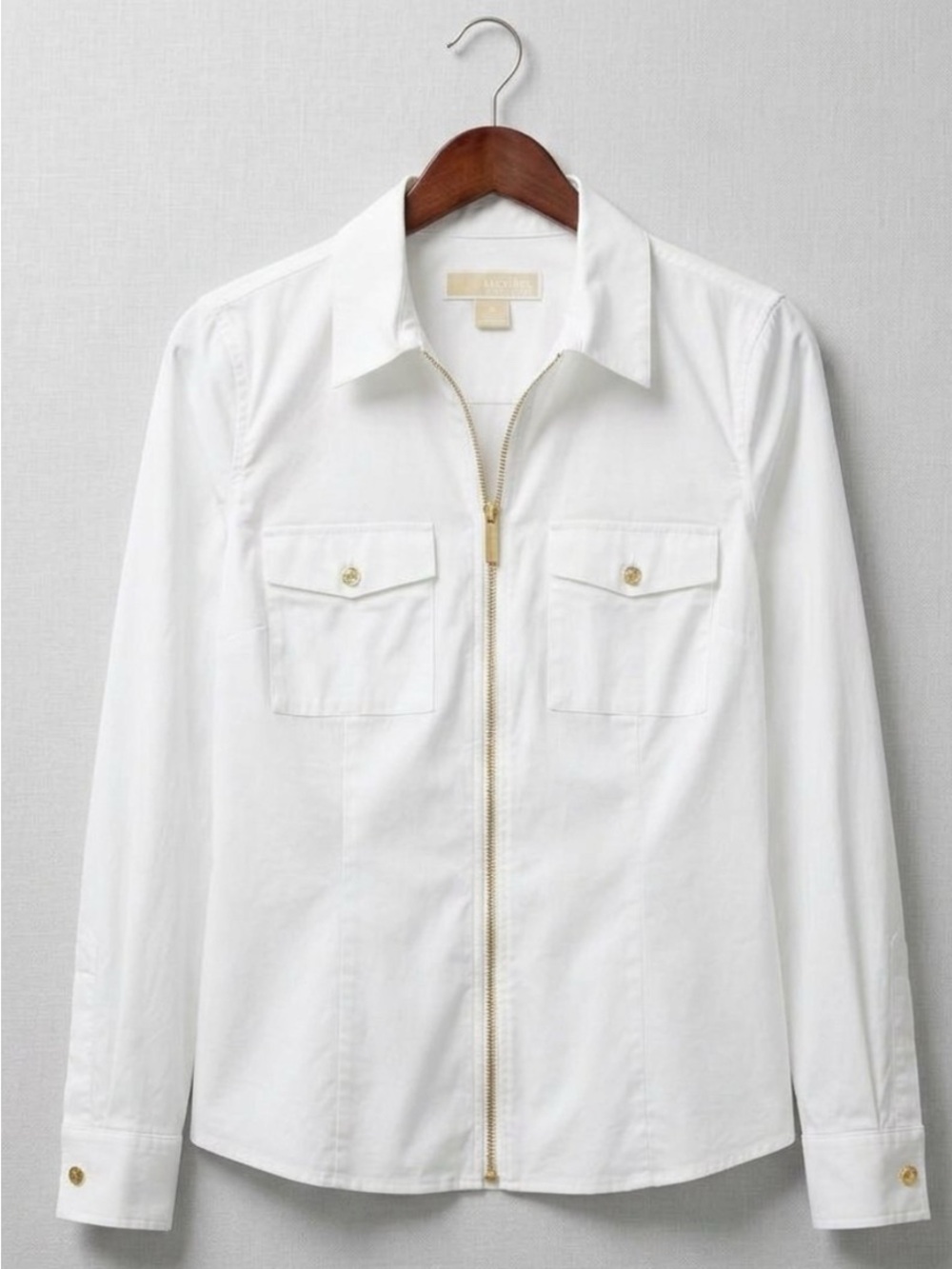 Michael Kors White Zip-Front Shirt Jacket with Gold Hardware